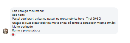 Mensagem recebida no WhatsApp agradecendo pelas dicas após a prova